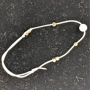 Adjustable White Cord Bracelet With Gold & Faux Pearl Beads For Minimalist Charm